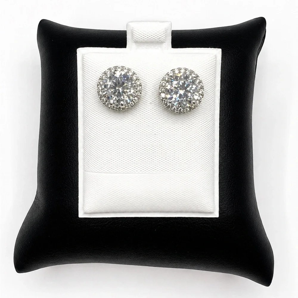 925 Sterling Silver 4.00CT  MOISSANITE  Round Halo Stud Earrings Screw Back
